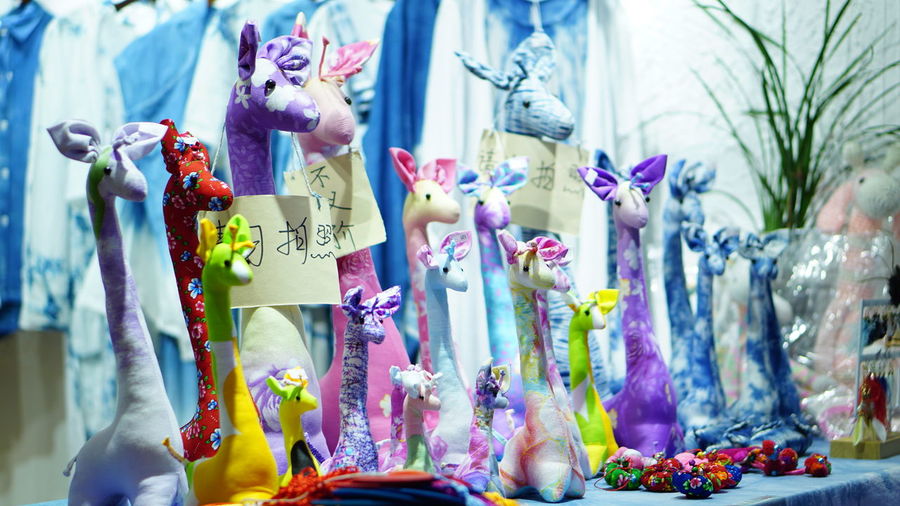 Close-up of toys for sale