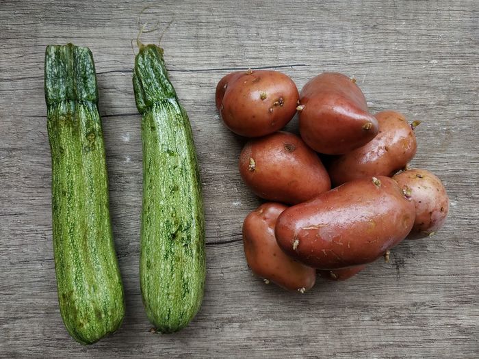 High angle view of vegetables on table