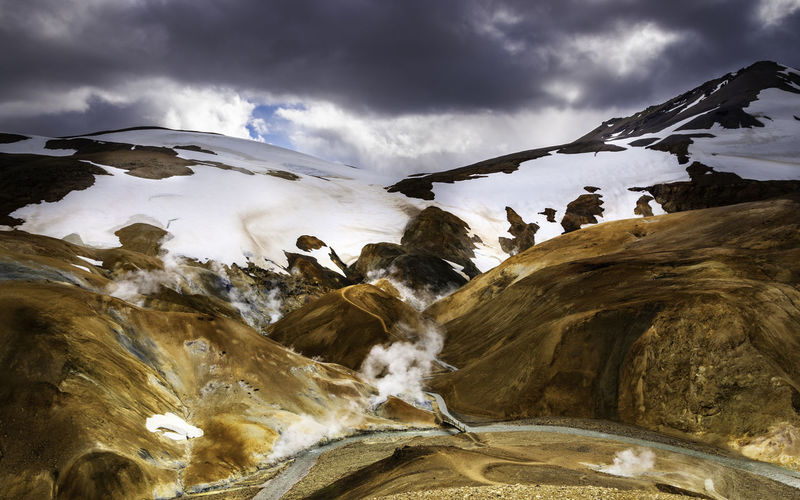 Geothermal activity in mountain landscape