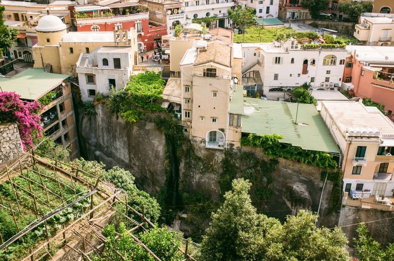 High angle view of buildings at positano
