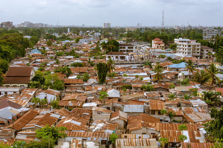 High angle view of slums 