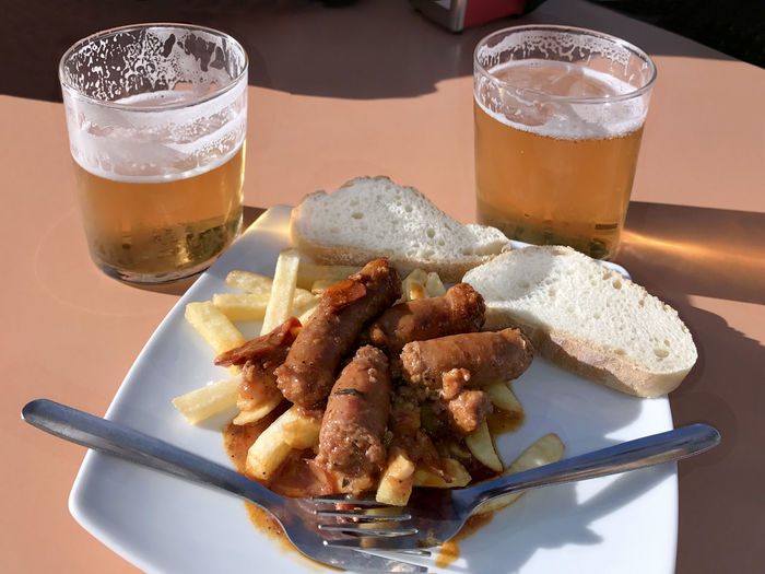 Close-up of beer in glass on table