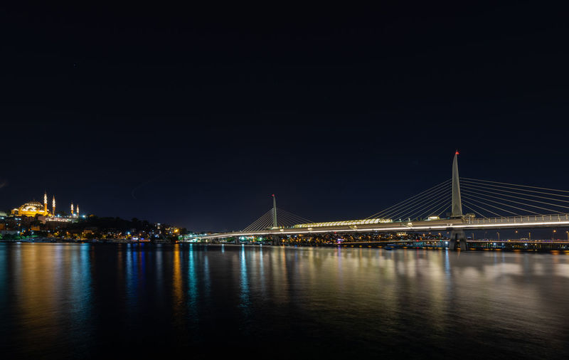 View of suspension bridge at night