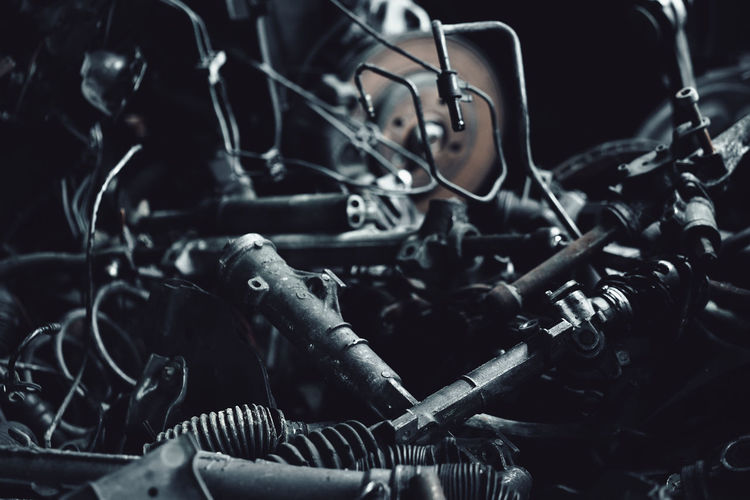 Car motor parts. auto motor mechanic spare or automotive piece on dark background