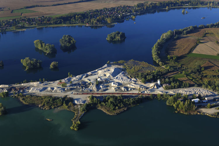 Aerial view of gravel extraction in botovo, croatia