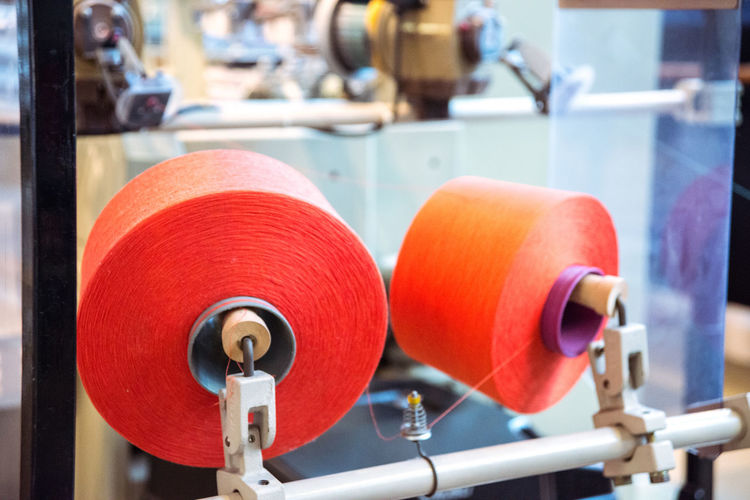 Close-up of thread spool on machinery in museum