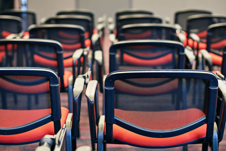 Close-up of empty seats in row
