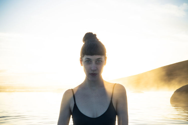 Portrait of woman at myvatn nature baths