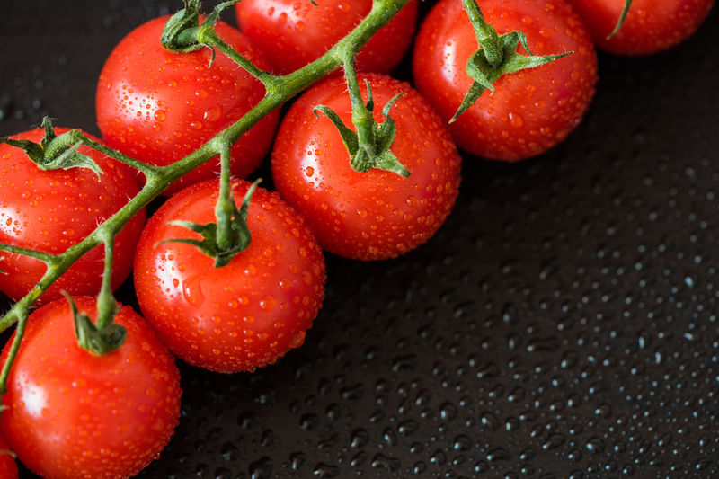 High angle view of cherries in water