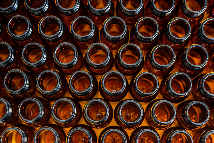 Full frame shot of glass bottles