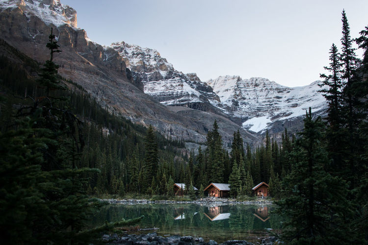 Scenic view of lake by mountains against sky