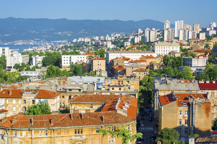 High angle shot of townscape against sky