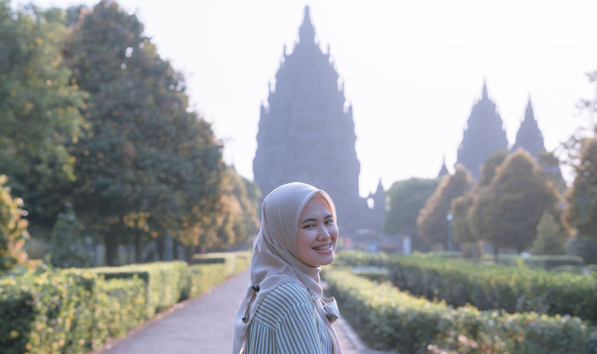Portrait of young woman in prambanan temple