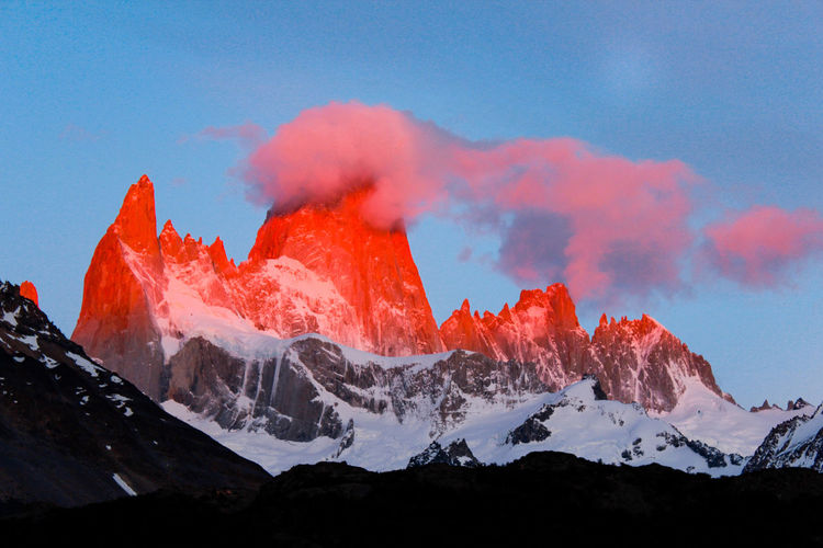 Scenic view of snowcapped mountains against sky