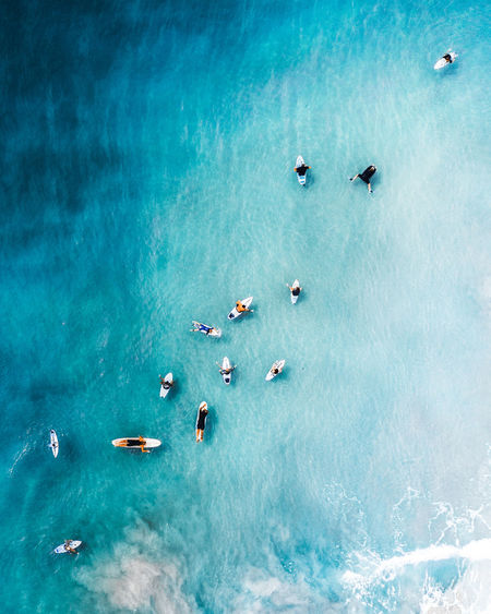 High angle view of boats in sea