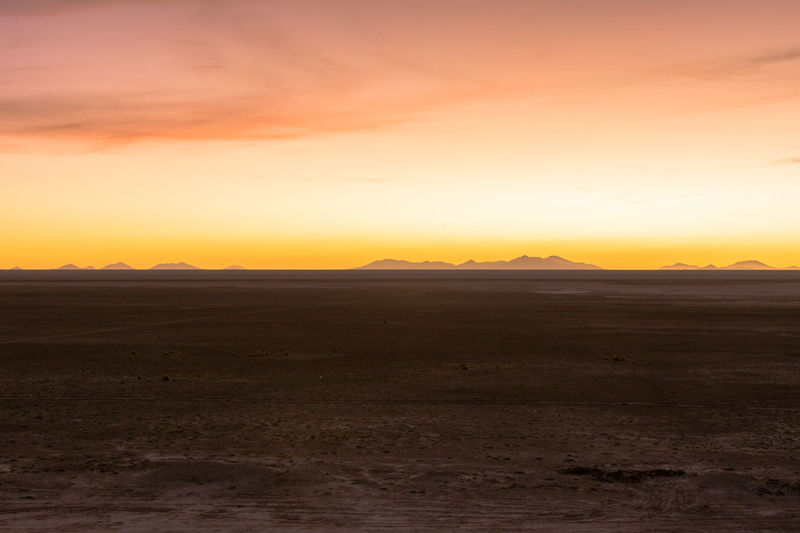 Arid bolivian landscape at sunset