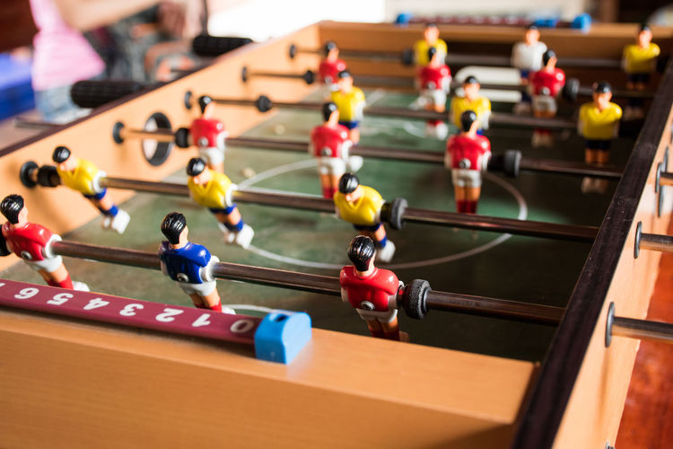 High angle view of soccer table