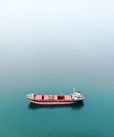 High angle view of boat moored in sea