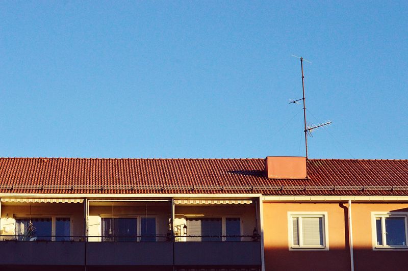 Low angle view of building against clear sky