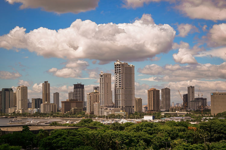 Panoramic view of modern buildings against sky