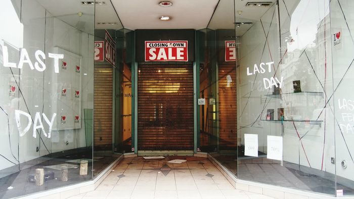 Sale sign on closed store
