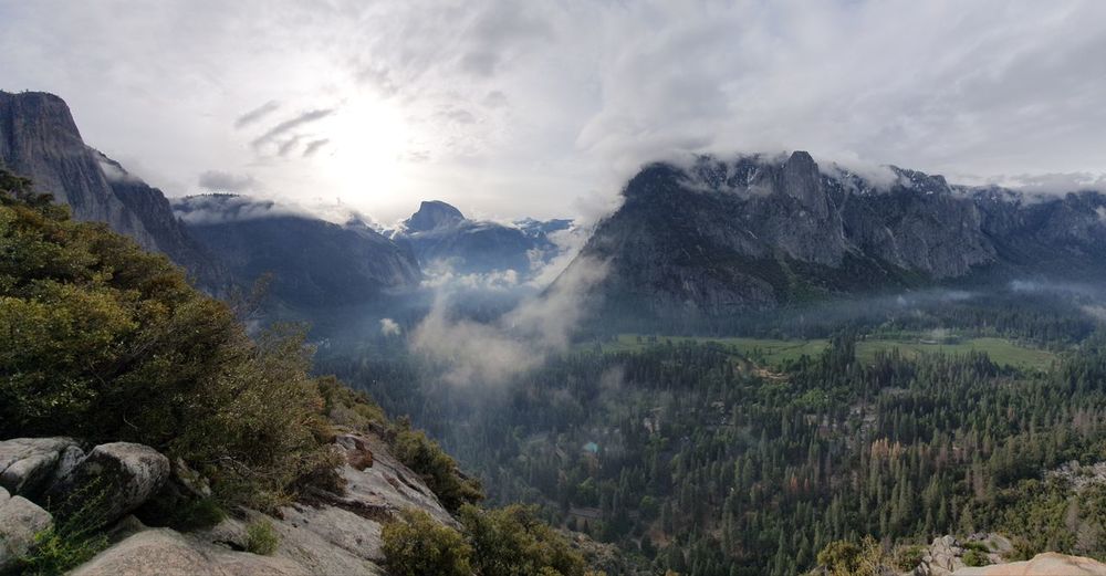 Scenic view of mountains against sky, yosemite half dome