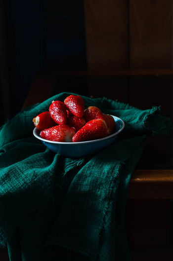 Close-up of strawberries in bowl