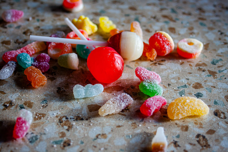 High angle view of fruits on table