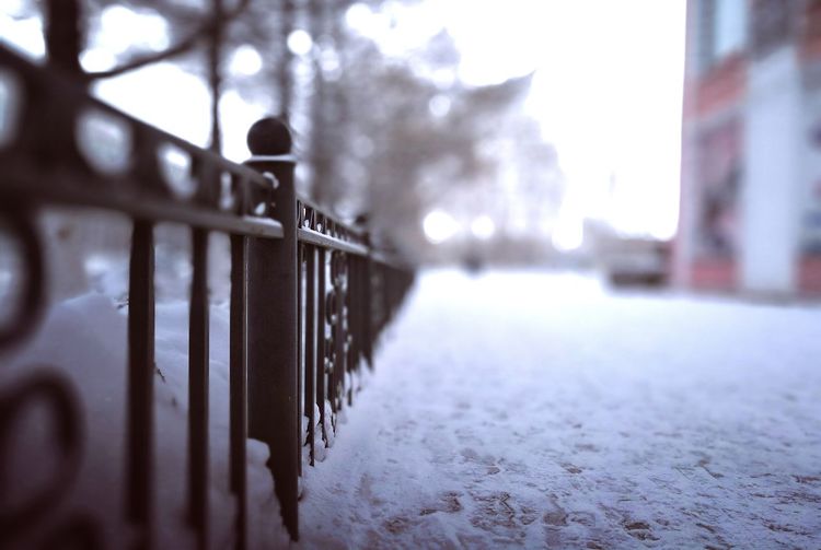 Snow on railing