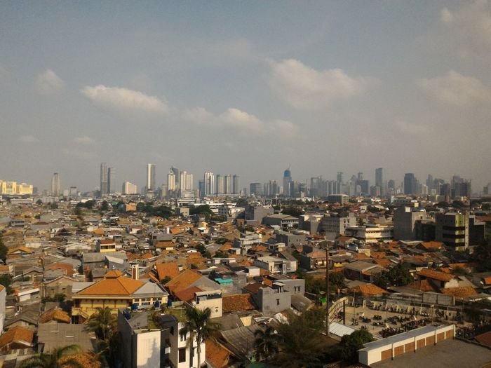High angle view of townscape against sky