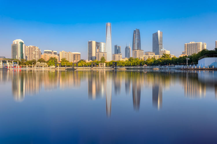 Reflection of buildings in water