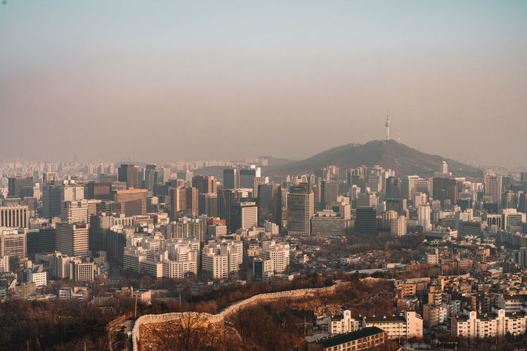 Downtown seoul as seen from the inwangsan peak before the sunset