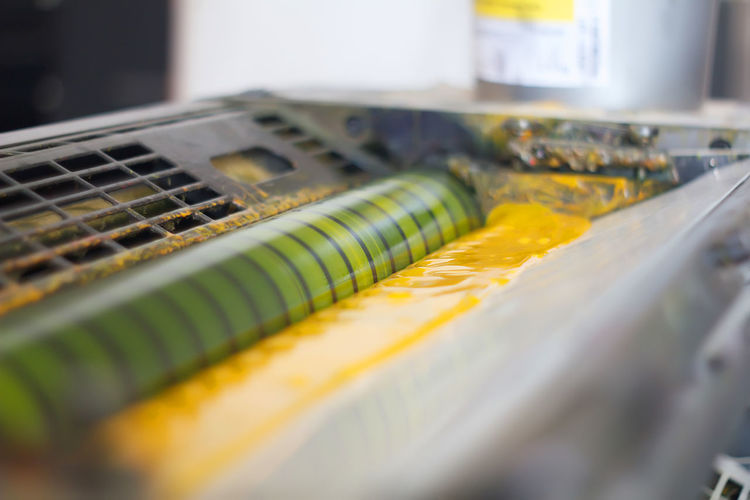 Close-up of printing machinery