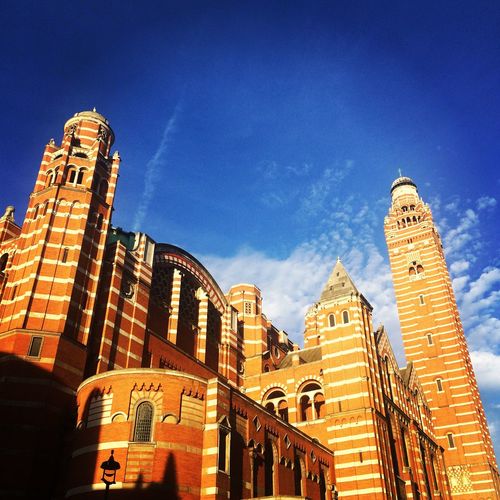 Low angle view of westminster cathedral against sky