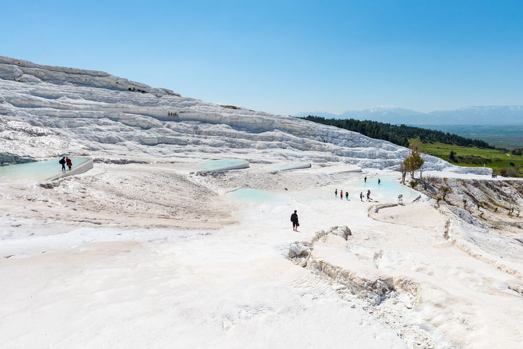 Natural travertine pools and terraces in pamukkale at turkey