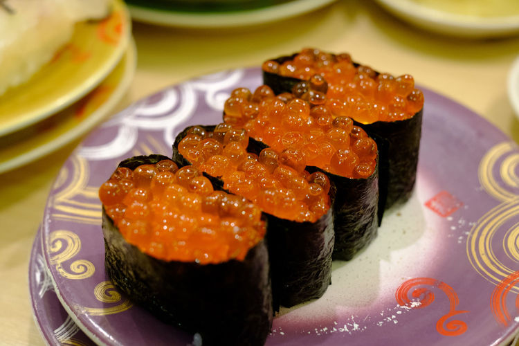 Close-up of red caviar on plate
