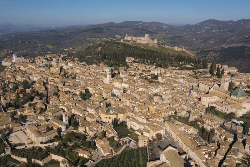 High angle view of townscape against sky