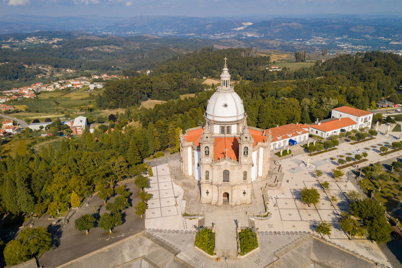 Sameiro sanctuary drone aerial view in braga, portugal