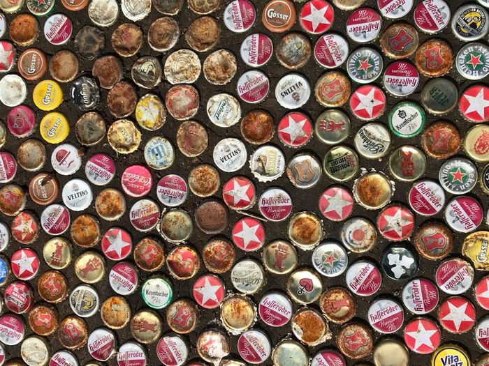 Directly above shot of various bottle caps