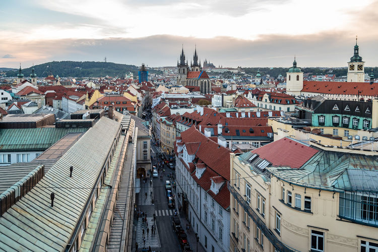 High angle view of historic centre of prague.
