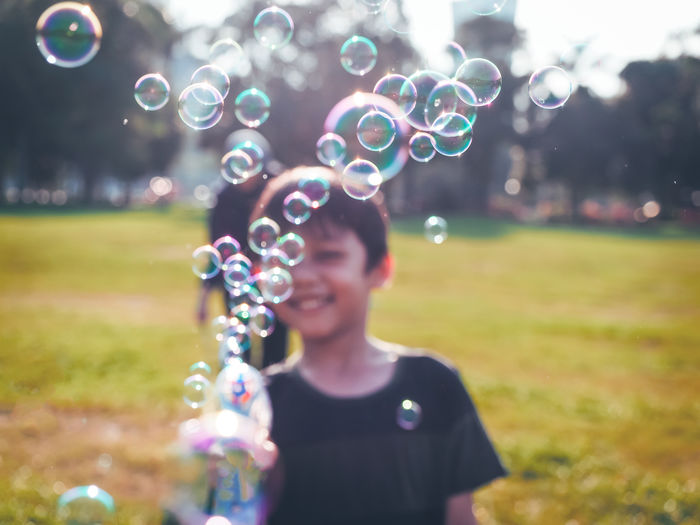 Woman in bubbles