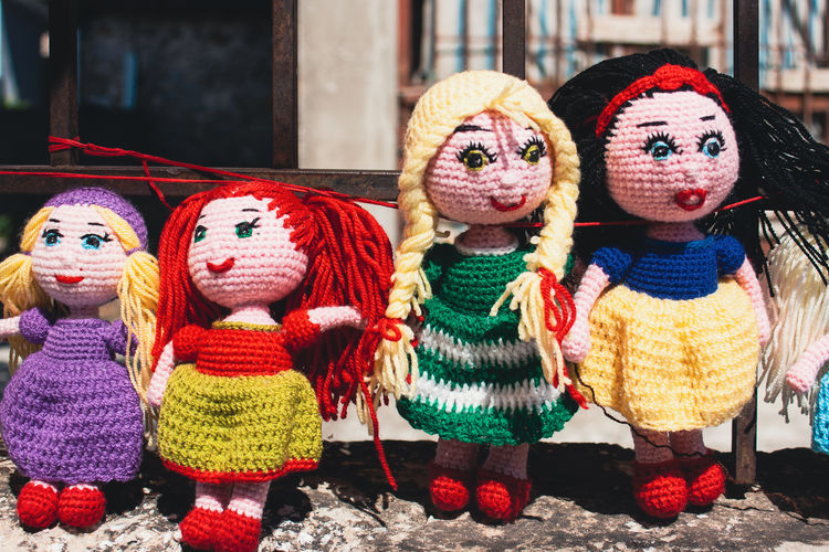 Close-up of various toys