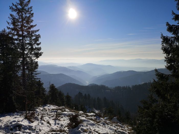 Scenic view of snowcapped mountains against sky