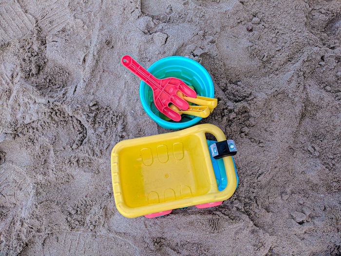 High angle view of toy on beach