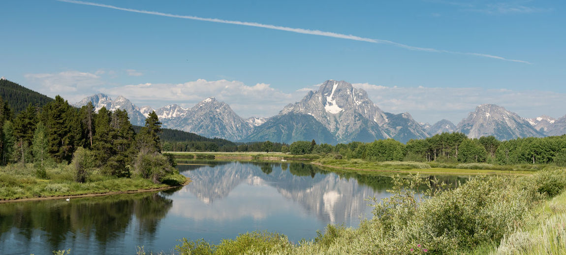 Scenic view of lake and mountains against sky in the grand tetons