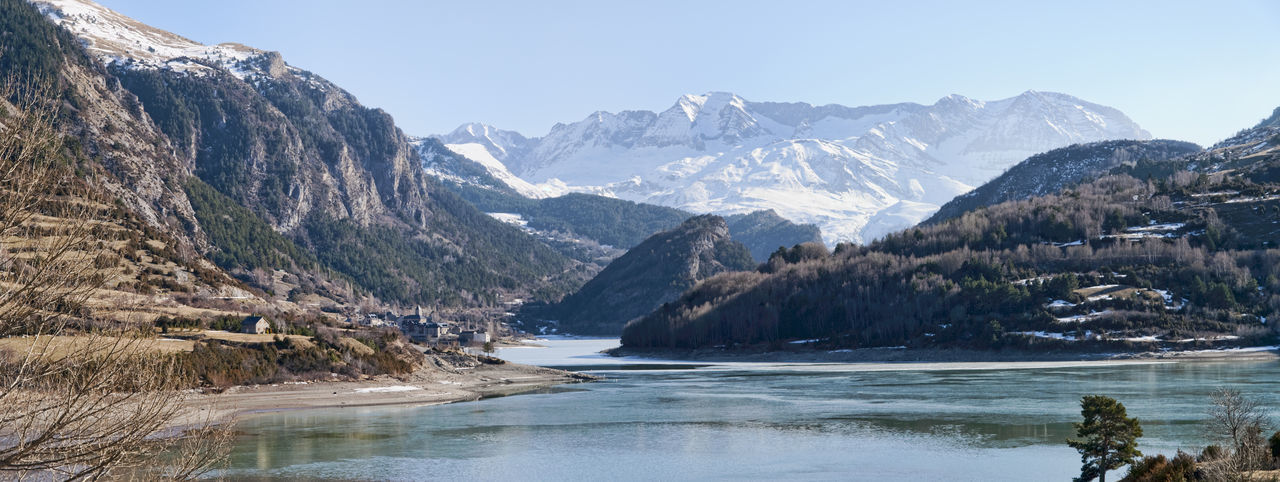 Scenic view of mountains against clear sky
