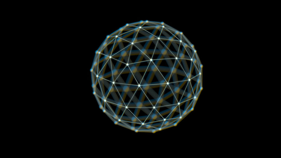 Digital composite image of globe connected with dots against black background