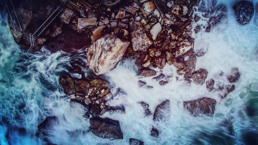High angle view of frozen water