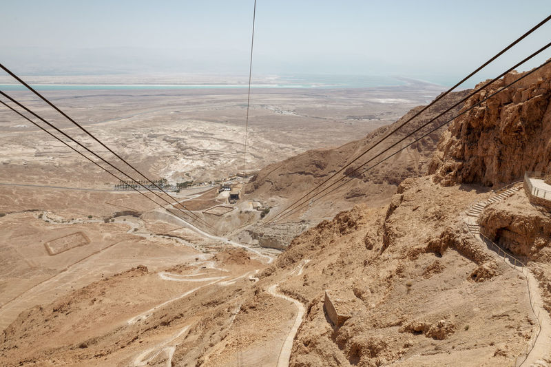 High angle view of road on landscape against sky