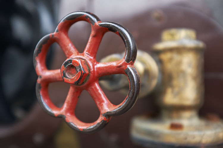 Close-up of rusty machine valve